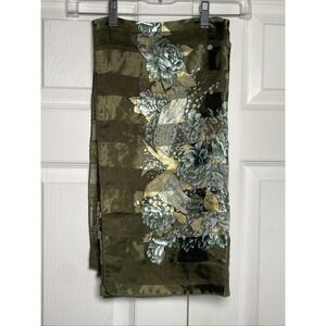 Rodeo Green Striped Floral Scarf 40x40 Clean Girl Head Wrap Silky